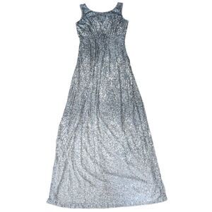 TEATRO Women's Silver Sequin Floor Length Long Sleeveless Dress